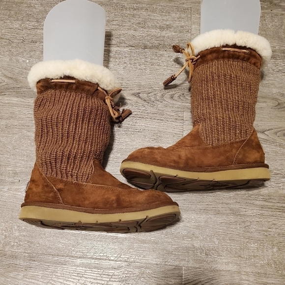 Ugg Suburb Chocolate Brown Suede Leather Shearling Crochet Boots Woman's 7 - Picture 5 of 13